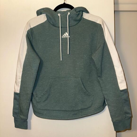 Adidas Tops - Adidas Small Hooded Drawstring Womens Sweatshirt Green White EUC